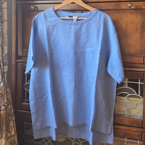 Never Worn Stunning Periwinkle Blouse 55% linen 45%cotton - Picture 1 of 5